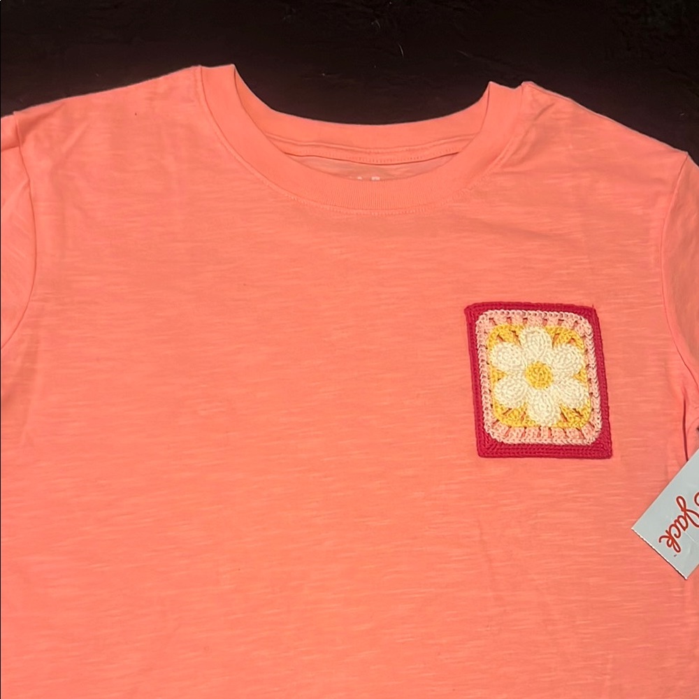 Peach Kids Shirt with Floral Patch